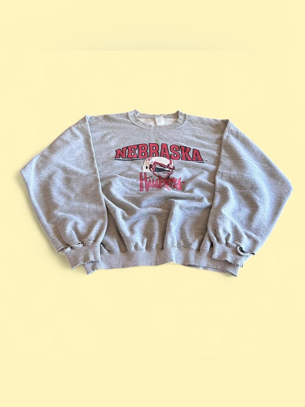 Vintage Nebraska Huskers Gray Distressed Oversized Sweatshirt Men’s XL